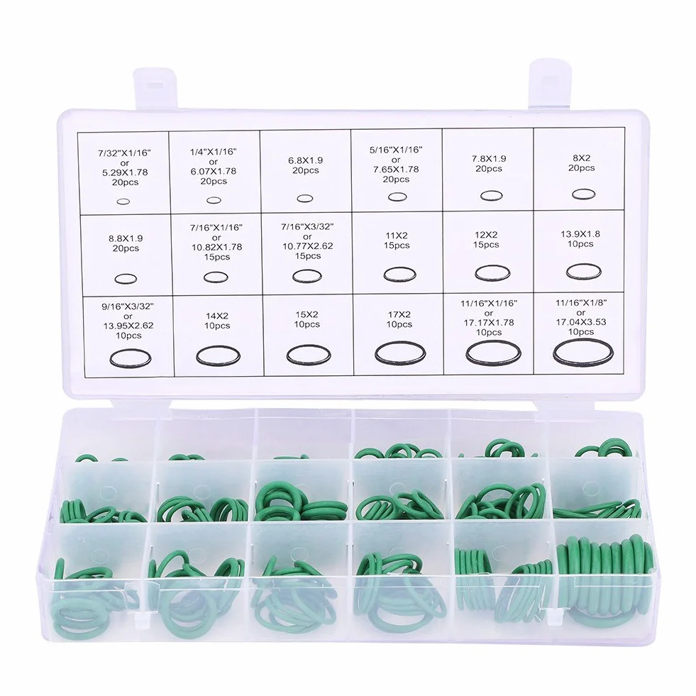 270 sztuk uszczelek klimatyzacyjnych, różne uszczelki do klimatyzacji samochodowej, uszczelnienie o-ringowe, zestaw uszczelek gumowych pierścieni (zielony)