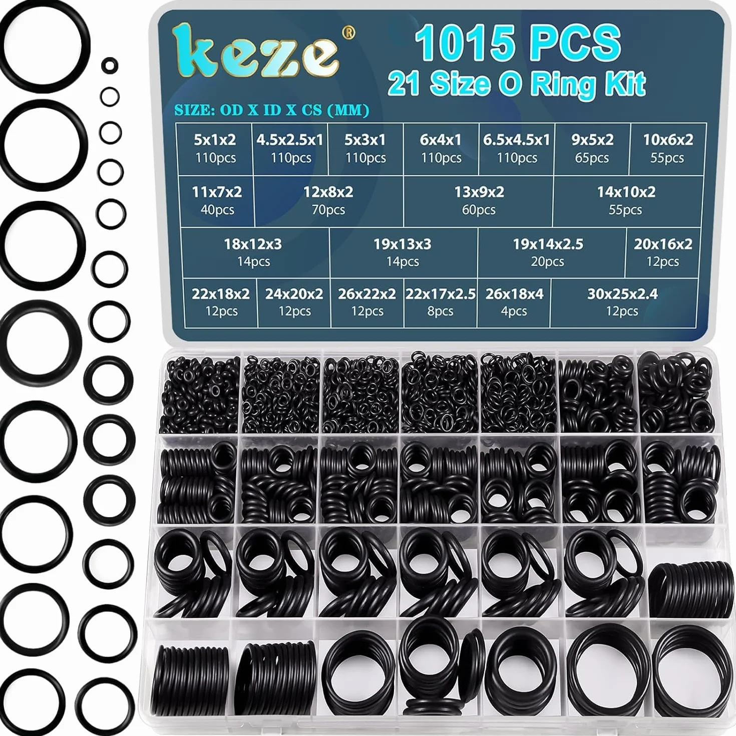 KEZE 1015 szt. zestaw pierścieni uszczelniających typu O 21 rozmiarów gumowych pierścieni uszczelniających do naprawy myjek ciśnieniowych, rur i kranów, odpornych na olej i ciepło
